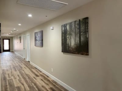 Interior hallway with wall art and new flooring