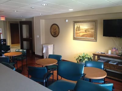 Common area with seating and artwork