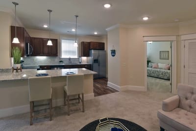 Modern kitchen and living area in a senior facility