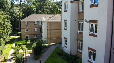 Exterior view of residential buildings in a senior living community