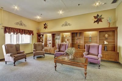 Common area lounge with seating and decor