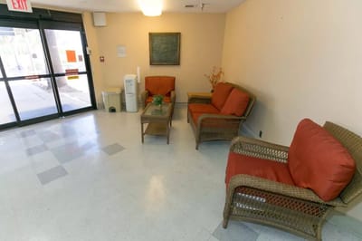 Common area with seating and natural light