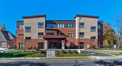 Exterior view of a modern assisted living facility