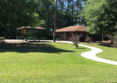 Outdoor space with a gazebo and walking path