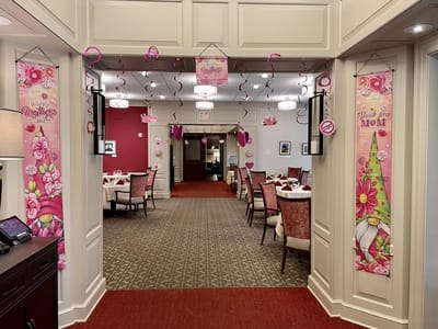 Decorated dining area for a celebration event