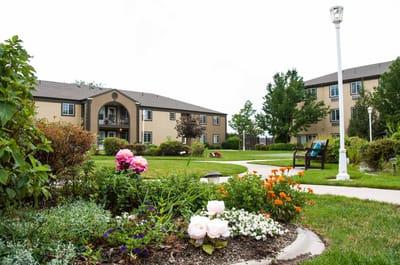 Beautiful garden area in front of the facility