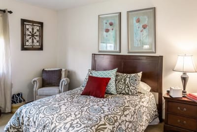 A well-furnished private bedroom with decor