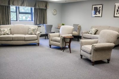 Cozy common area with seating and decorations