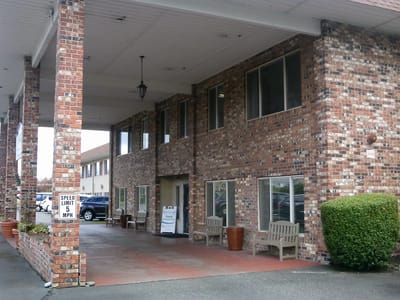 Building exterior with entrance and signage