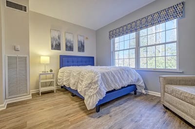Bright, well-furnished resident room with a view