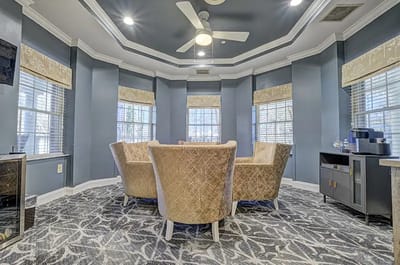 Bright common area with comfortable seating