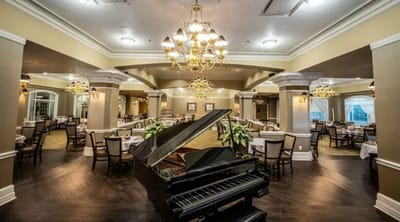 Dining room with piano and elegant decor