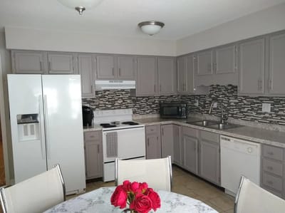 Bright kitchen space with modern appliances and decor