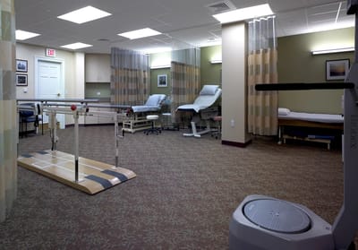 Interior view of a therapy room with equipment