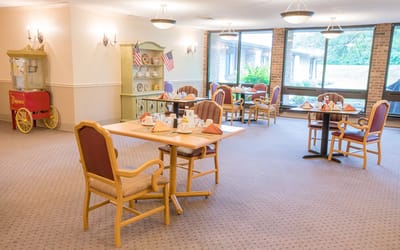 Dining area set up for a meal service