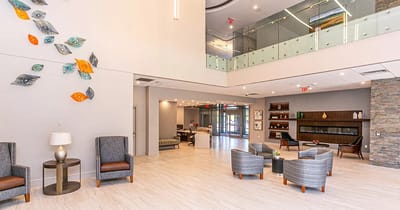 Bright and modern lounge area in the facility