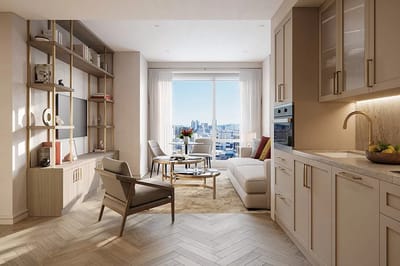 A modern, well-lit interior room with a view