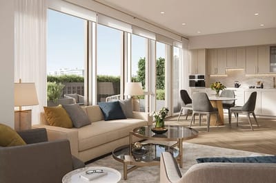 Bright interior living space with dining area
