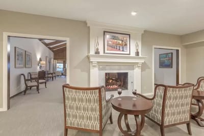 Common area with seating and a fireplace