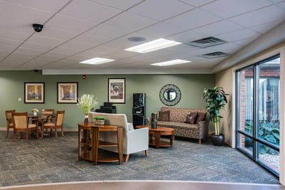 Interior common area with seating and dining space