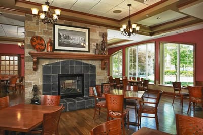 Cozy dining room with warm lighting and furnishings