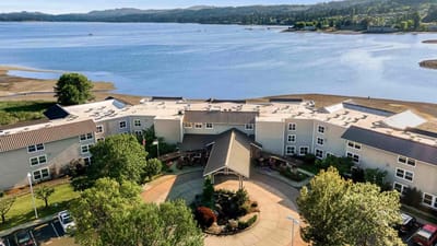 Aerial view of Crista Shores facility by the water