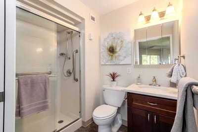 Modern bathroom with shower and decor