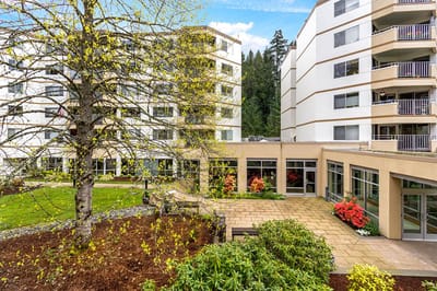 Outdoor view of Cristwood facility with landscaped gardens