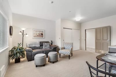 Cozy interior of a resident room with seating