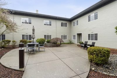 Courtyard with seating and landscaping