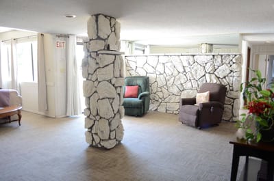 Interior view of a common area with seating