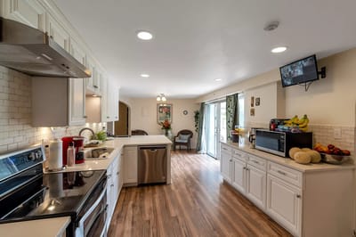 Bright and spacious kitchen in senior living facility
