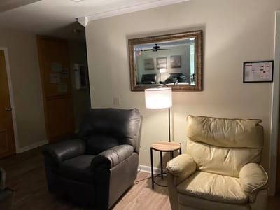 Interior view of a welcoming common area with seating