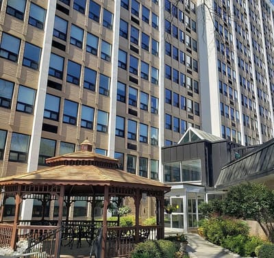 Exterior view of the facility with a gazebo and entrance