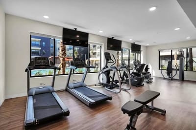 Interior view of a fitness center with exercise equipment