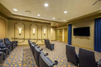 Interior view of a common area with seating