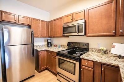 Modern kitchen with stainless steel appliances