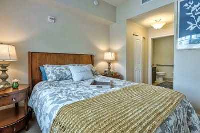 Cozy private bedroom with warm lighting