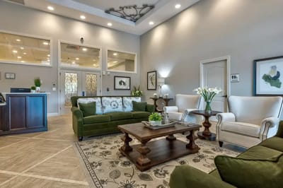 Comfortable seating area in a bright lobby
