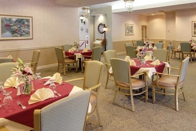 Dining area with tables set for a meal