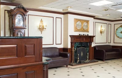 Luxurious lobby interior with seating and decor