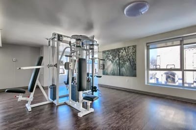 Interior view of gym equipment in a fitness area