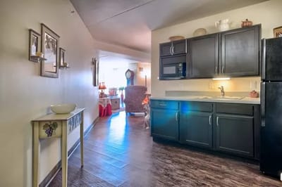 Interior view of a kitchen area in a senior living facility