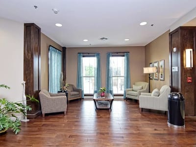 Bright common area with comfortable seating