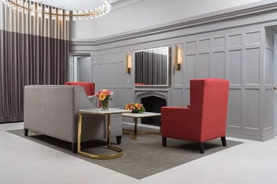 Modern common area with seating and decor
