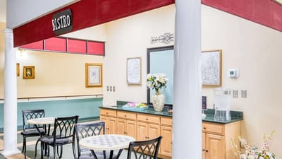 Interior view of the dining area with seating