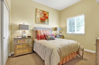 Cozy private bedroom in a senior living facility