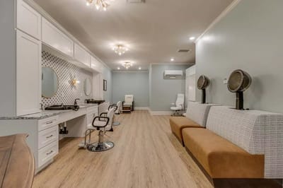 Interior of a beauty salon with styling chairs