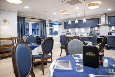 Elegant dining area set for a meal