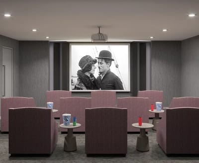 Cozy movie room in a senior living facility